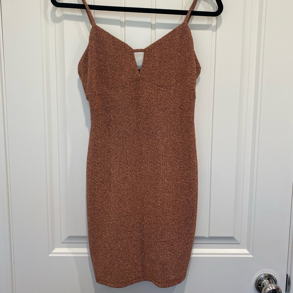 Sparkly Copper Skinny Strap Mini Dress